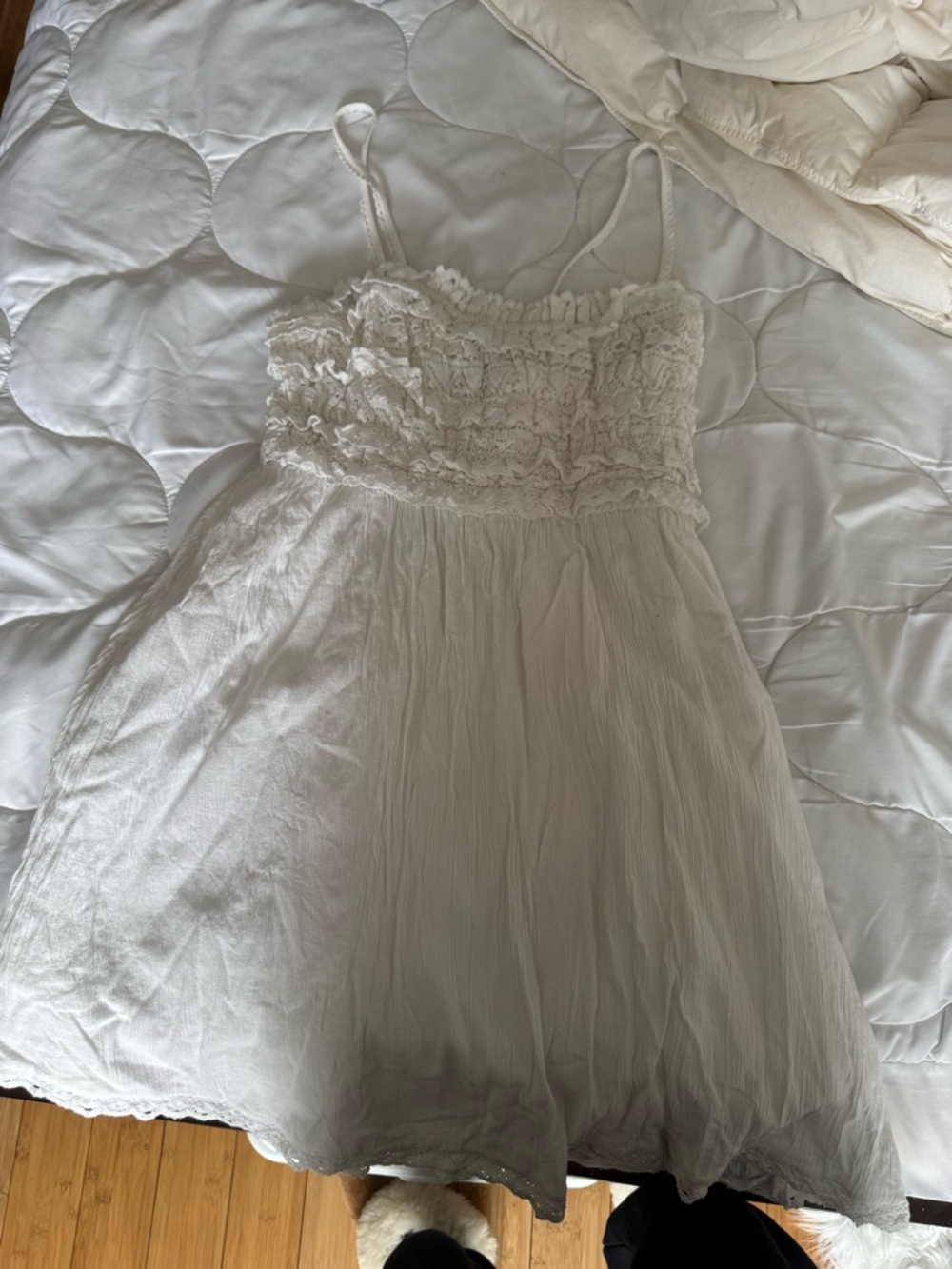 American Eagle Outfitters Cream Smocked Mini Dress